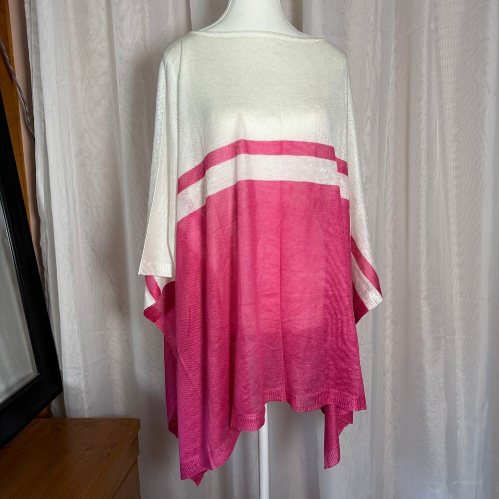 Chaps Pink White Colorblock Knit Poncho One Size Oversized Cape Top Lightweight